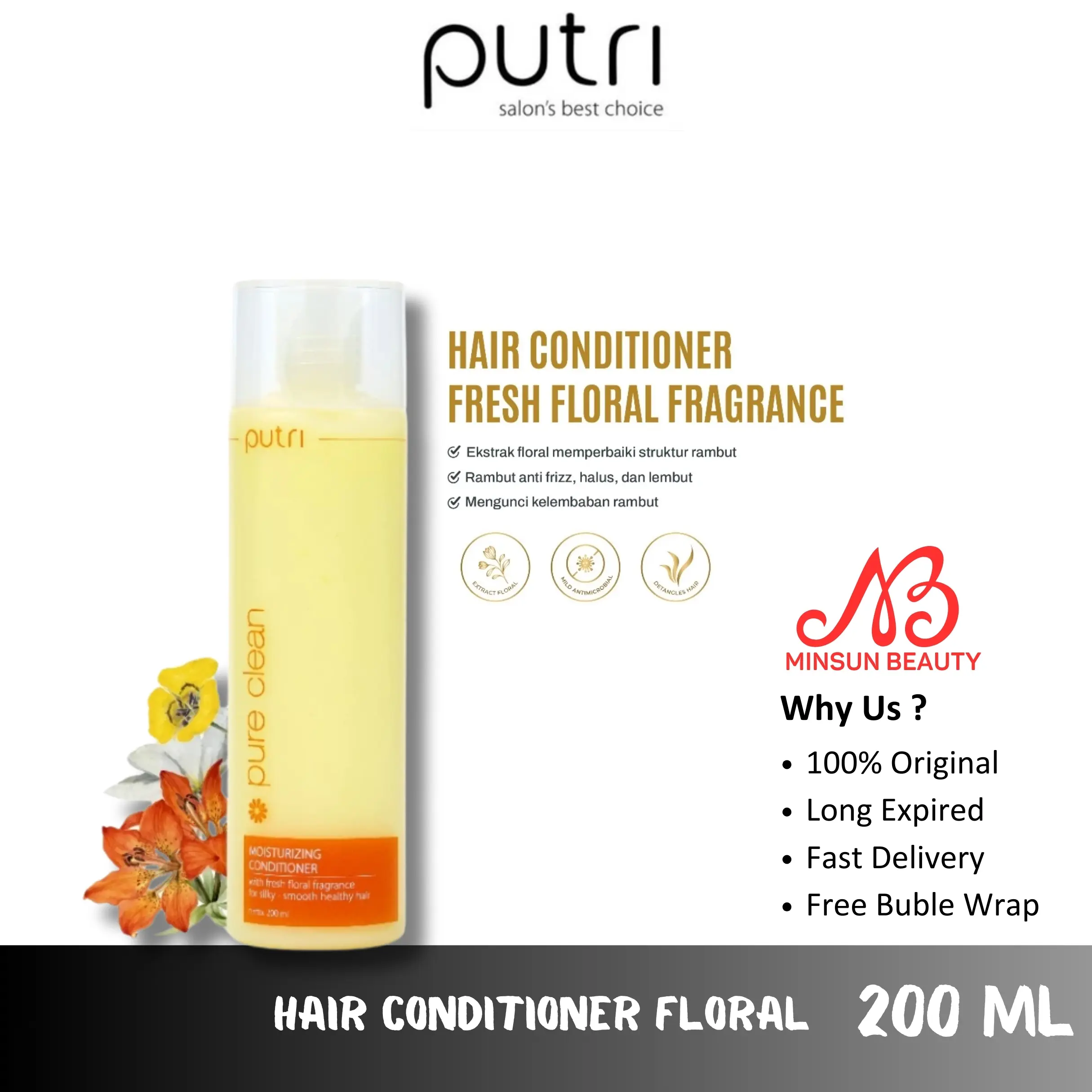 PUTRI Pure Clean Moisturizing Conditioner With Fresh Floral Fragrance 200ml