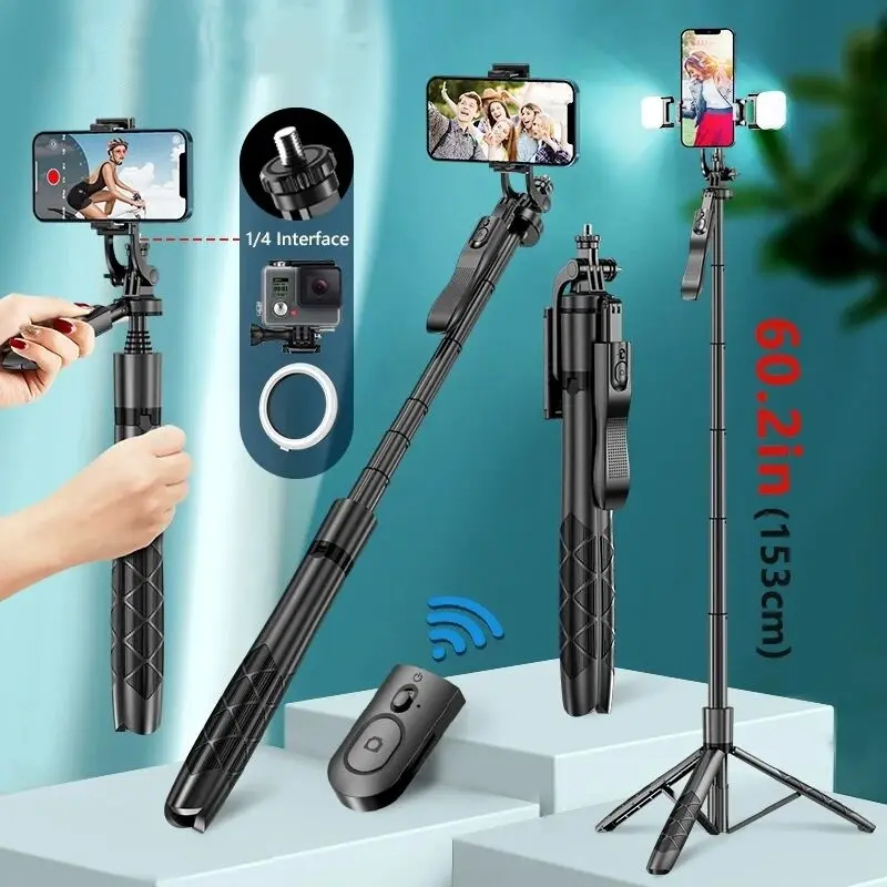 Wireless Selfie Stick Tripod Stand, Foldable Monopod for Gopro Action Cameras Smartphones Balance Steady Shooting Live