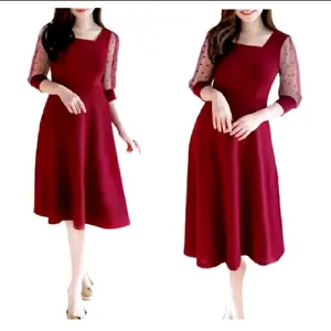 gaun wanita, korean dress lengan tile,  dress Pesta kekinian