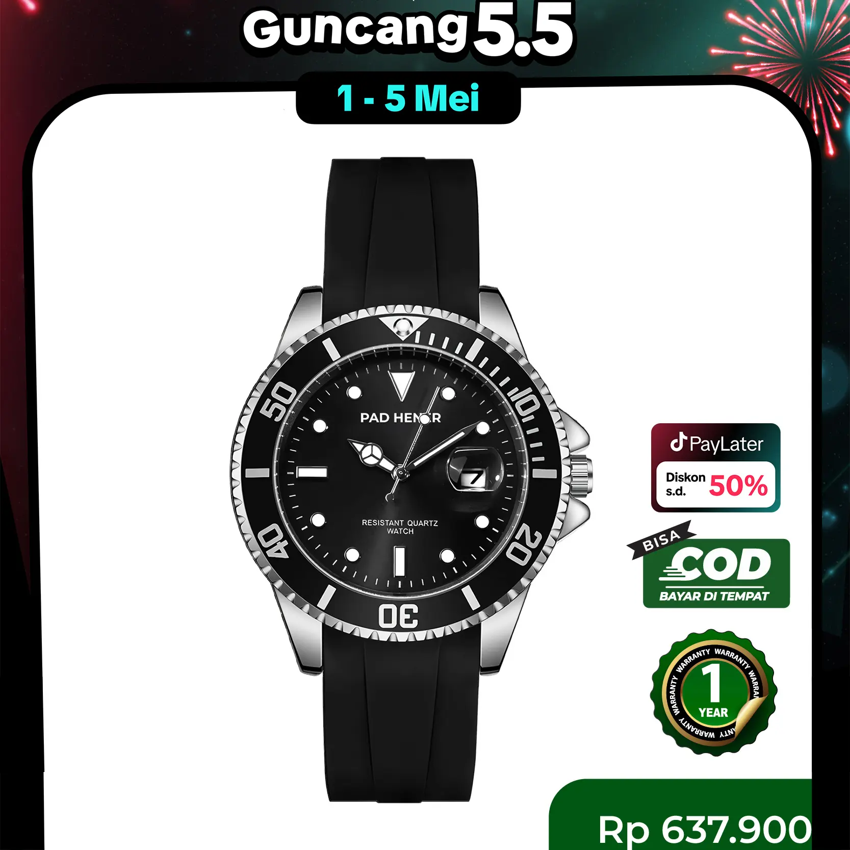 PAD HENER SKY MASTER Rubber Jam Tangan Unisex Analog Original Strap Quick Release Water Resistant Tanggal Aktif Kaca Watches