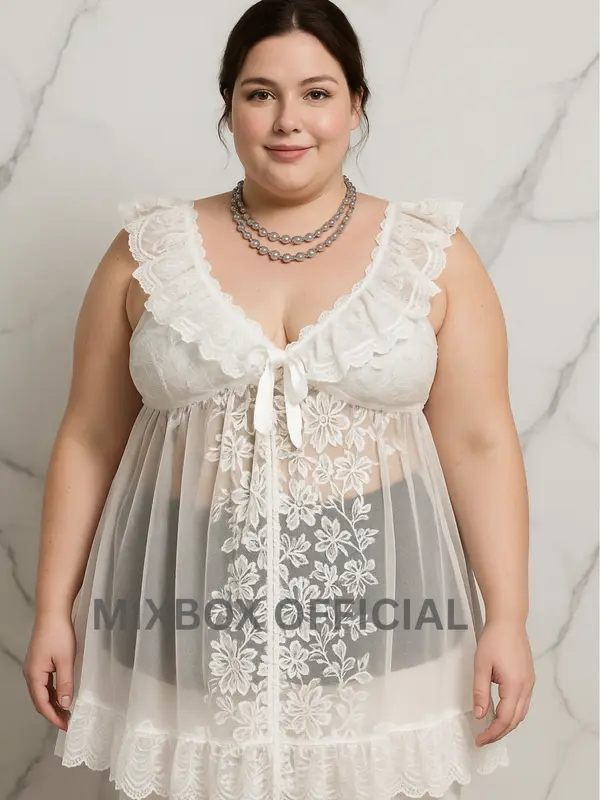 Mixbox Dress Dinas Malam Full Brukat Lace Lingerie V Neck Jumbo Terbaru LD 130 - Susan 1