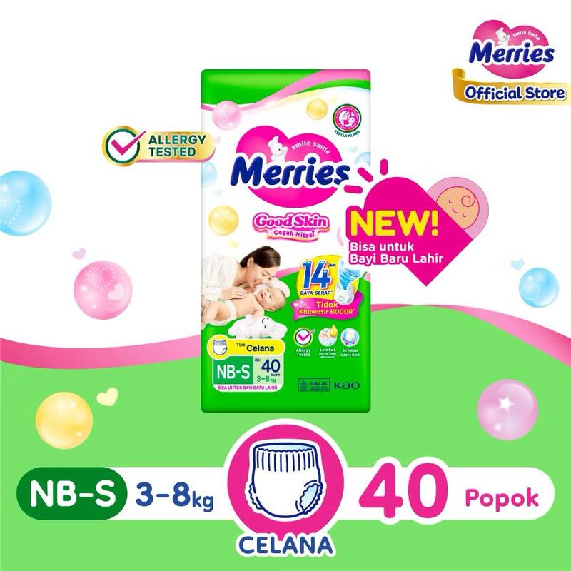 Merries Good Skin Pants Popok Bayi NB-S 40 (3-8kg) | Isi 40 Pcs | Anti Alergi 0