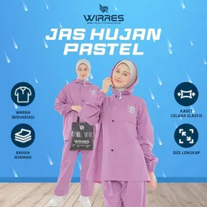 WIRRES Jas Hujan Pastel Pria & Wanita Bahan PVC 0,25 Anti Rembes Original Full Set Karet Elastis Size Lengkap Mantel Hujan Mantol Jashujan Original