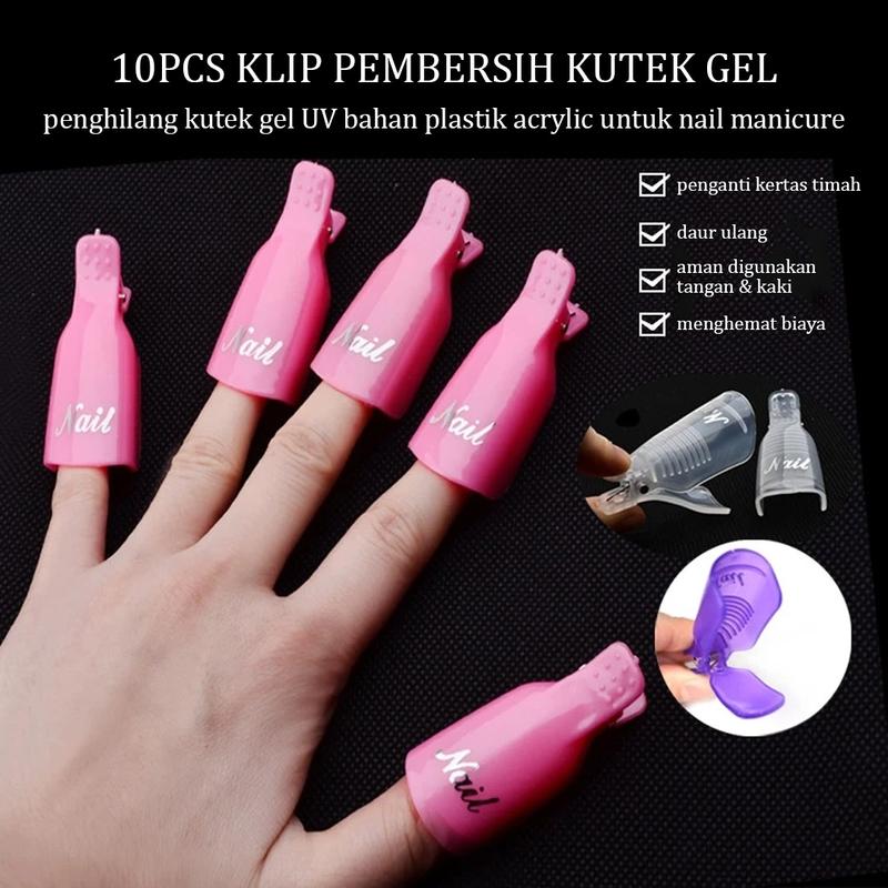10Pcs Klip Pembersih Kutek Gel Soak Off 10pcs Klip Cap Soak Off/Penghilang Kutek Uv Gel Bahan Plastik Akrilik Untuk Nail Art 0