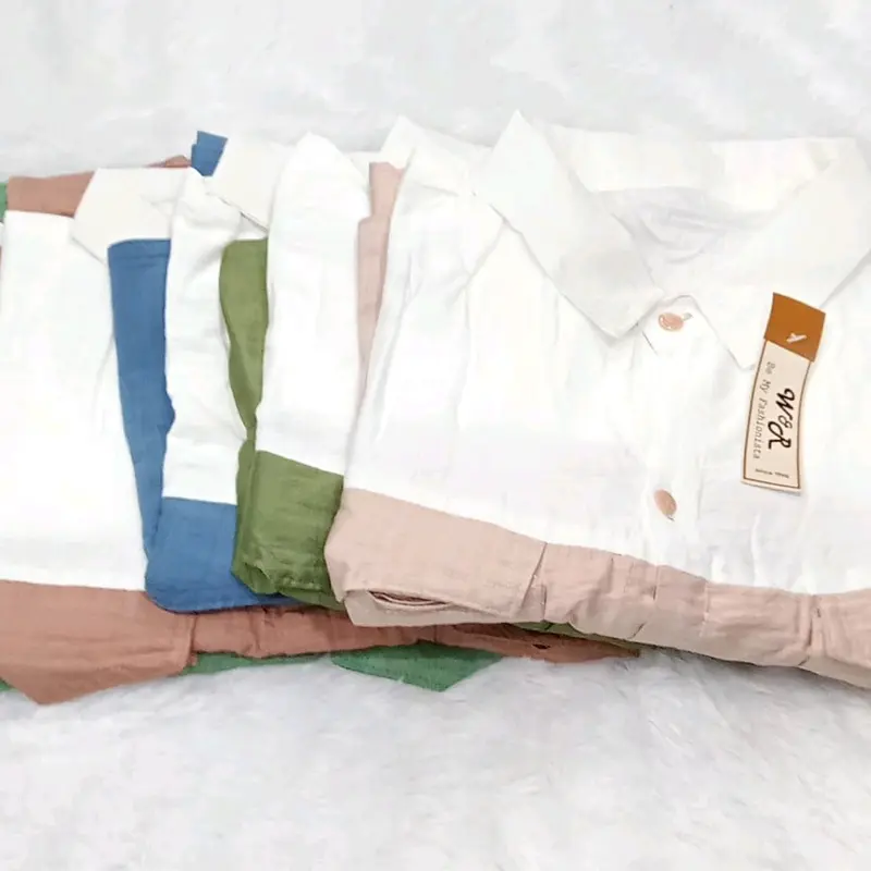 ATASAN CROP POLOLINEN SAKU 2 KEMEJA CROP KOMBINASI WANITA Busui Kancing Top Keren Kerja Baju Tangan 1