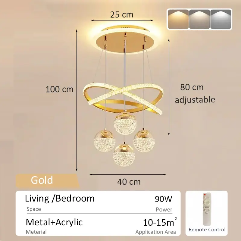 Kristal Lampu Gantung Remote Led 3 Warna Minimalis Mewah Chandelier Ruang Tamu Bar Restoran Kamar Tidur Lampu Gantung 1
