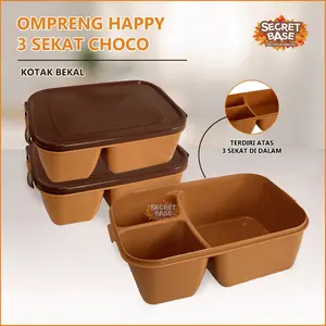 [COD] OMPRENG HAPPY 3 SEKAT CHOCO - Ompreng Kotak Makan / Kotak Bekal / Lunch box Sekat Kitchenware