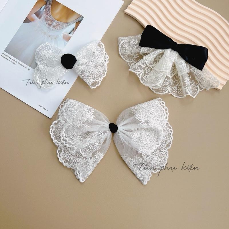   Kẹp bấm 8cm  Kẹp tóc nơ ren thêu hoa cao cấp xinh xắn đáng yêu - Hàng thiết kế của Tũn Nữ Nơ kỷ yếu Women 