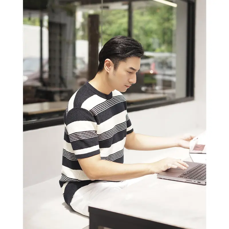 Gonegani Man - Atasan Pria Bahan Knit Stripe Shirt 3