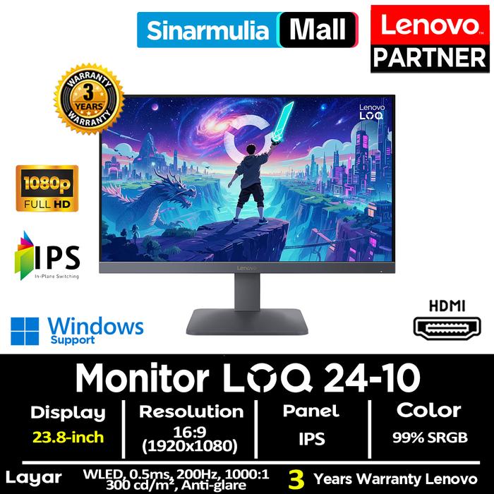 Gambar Monitor Gaming Lenovo LOQ 24-10 IPS 200Hz 0.5ms FHD 99%sRGB dari Sinarmulia Sukses Makmur Kota Administrasi Jakarta Barat Tokopedia