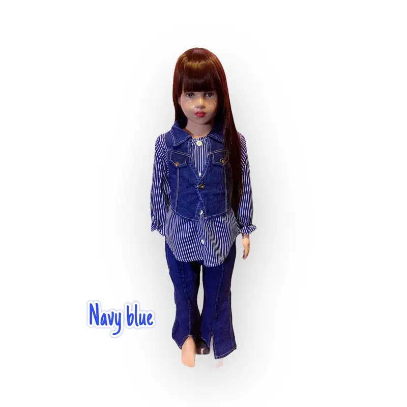 Fashion Kids Setelan Anak Perempuan Salur Mix Rompi Jeans Freya Celana Cutbray Usia 2-10 Tahun Viral 1