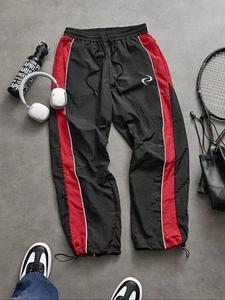 Pantalones deportivos casuales para hombre, de corte holgado, con puño elástico, estampado único, sencillos y versátiles, de tela de nylon, perfectos para uso diario