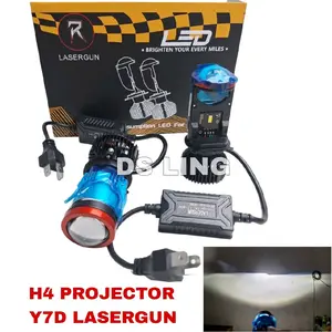 LAMPU UTAMA Y7D LASERGUN H4 SOKET 3 KAKI LED LAMPU MOBIL LAMPU MOTOR Y7D SOKET H4 12-80VOLT DC 60WATT HIGH LOW Y7D LASERGUN