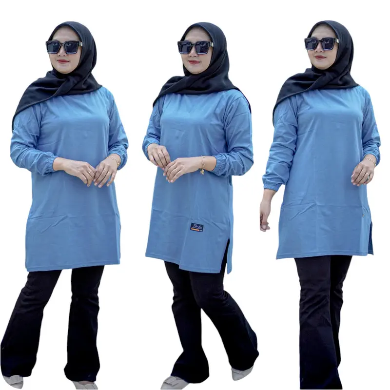 TUNIK POLOS 01 TUNIK JUMBO ATASAN KAOS WANITA LENGAN PANJANG KERUT PAKAI KARET JAHITAN BAWAH BELAH PINGGIR Katun combed dewasa Polos Muslim Oversize Basic Tebal Tebal 0