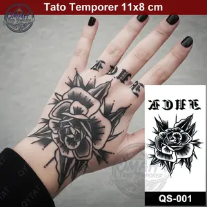 QS 001 Tato Temporer Temporary Punggung Tangan Mawar Hitam Anti Air Waterproof Ukuran 11x8 cm