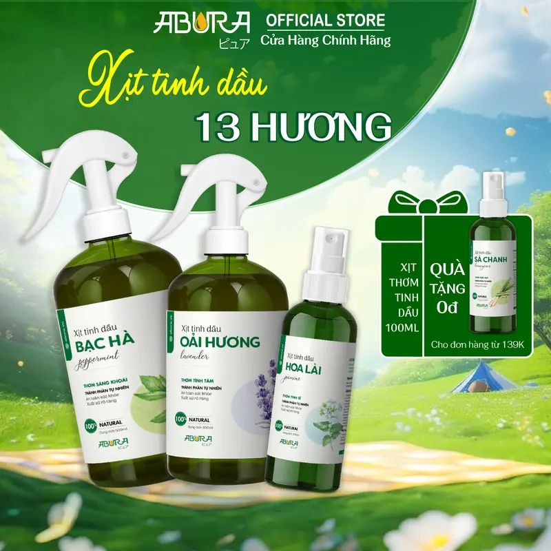 Bình Xịt Tinh Dầu Xông Phòng ABURA Giúp Thơm Phòng Khử Mùi, Đuổi Muỗi Nguyên Chất Thiên Nhiên - Dầu Thơm, Dầu Thơm Phòng  bình  xịt xịt thơm  phòng ngủ chất khử mùi thảm xịt  thoáng white tea 0