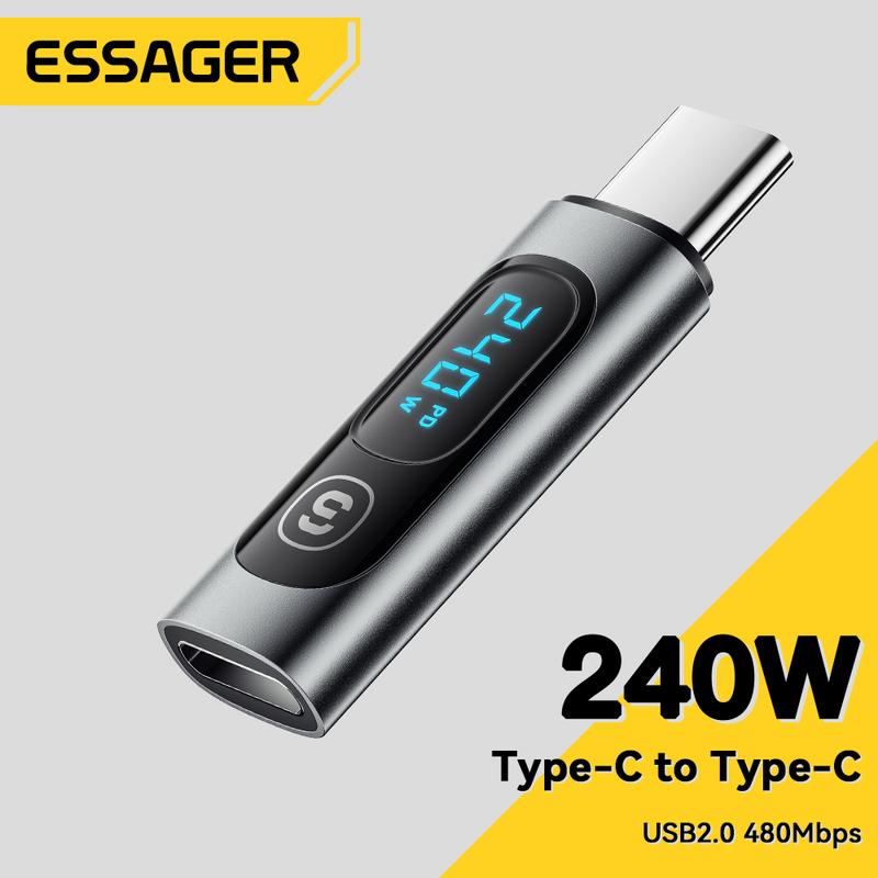 Bộ Chuyển Đổi Màn Hình Kỹ Thuật Số, Essager OTG 240W, Type-C Sang Type-C USB2.0, 480Mbps, Bộ Chuyển Đổi C-C, Tương Thích Với iPhone 15 Max, Xs Plus, iPad, Macbook, Samsung, Xiaomi, Huawei, Mate 60 Pro, POCO, Oneplus, Realme, Điện Thoại Di Động