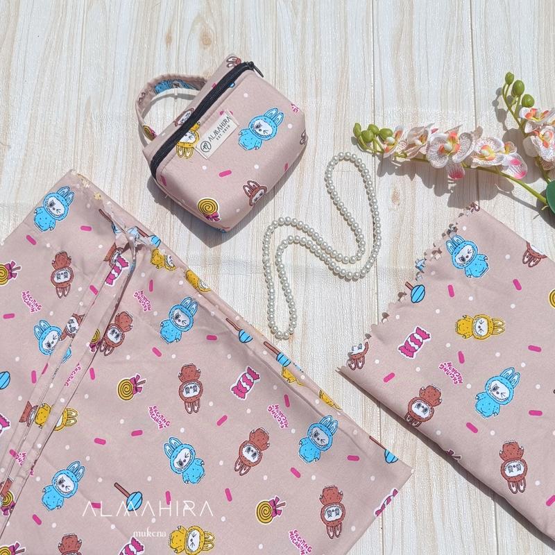 Mukena Anak LABUBU Series 6-12thn Motif Laser cut Resleting Dagu 3