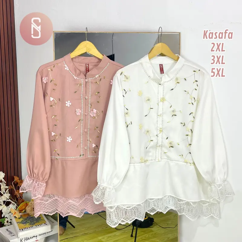 Myshawl Kasafa Mizani Atasan Jumbo Brukat tille Motif Kasual Kondangan Wisuda Kekinian Big Size Brukat Bunga Jumbo Kancing Wanita Panjang 0