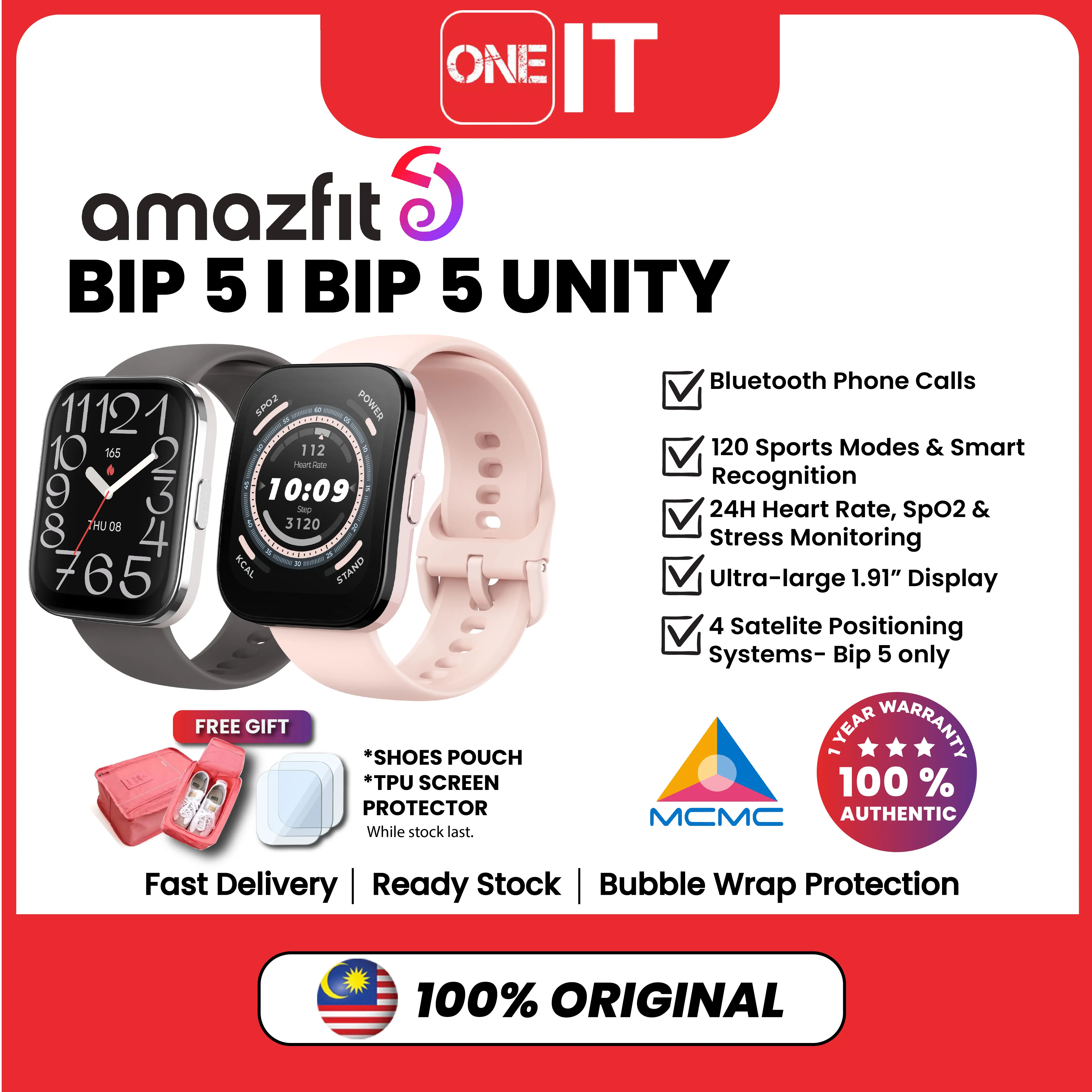 Amazfit Bip 5 Bip 5 Unity Smart Watch with Ultra Big Screen & GPS Official Amazfit Malaysia Warranty 1 YEAR