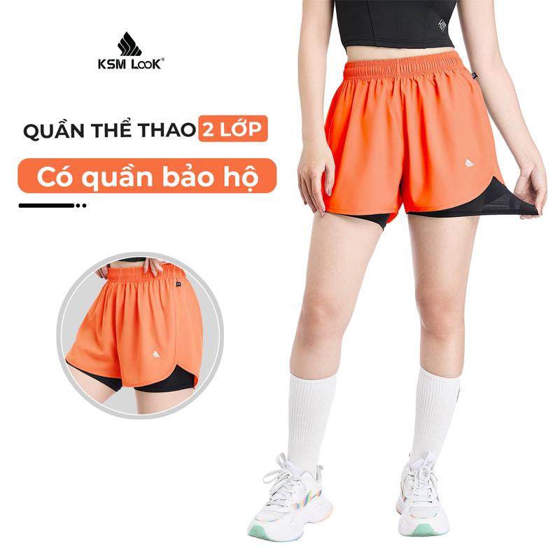 KSMLOOK Quần Short Thể Thao Ngắn 2 Lớp Tập Gym Yoga Aerobic Nữ thiết kế xẻ bầu, hack vòng mông cực đỉnh, có quần bảo hộ chống lộ Q271