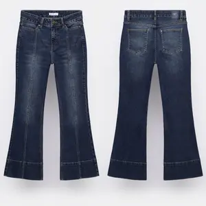 Celana jeans wanita model cutbray berwarna dark Blue list berbahan stretch nyaman 6167.2