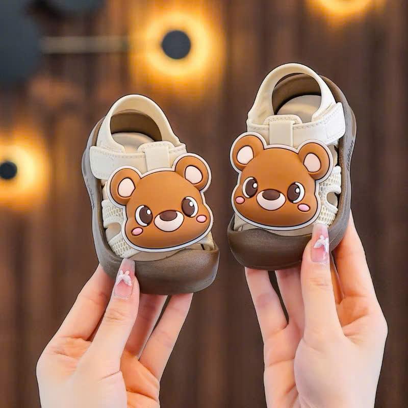  Giày Sandal Lưới Hình Gấu Cho Bé Trai Và Bé Gái Mũi Chống Vấp Chất Liệu Cao Su Non Siêu êm Dành Cho Trẻ Em 