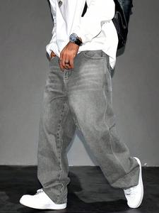 Jeans rectos de mezclilla para hombre, estilo urbano de calle con corte holgado, casuales, de moda para todas las estaciones, pantalones largos de alta calidad