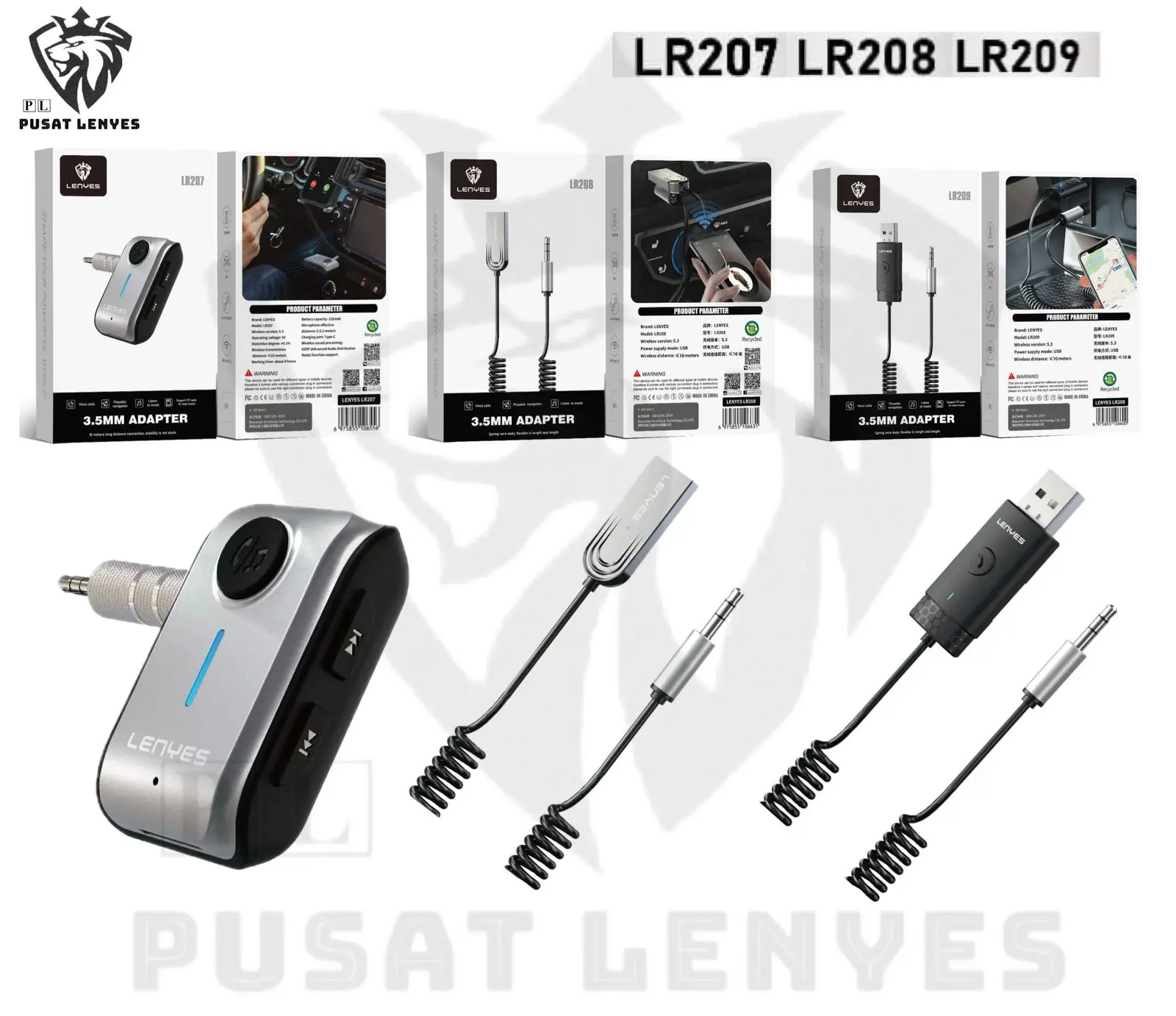 LR207 LR208 LR209 - Bluetooth LENYES Receiver Aux 3.5mm Wireless Adapter 5.3 Alat Bluetooth Salon Speaker Audio Mobil Mp3 Player With Mic