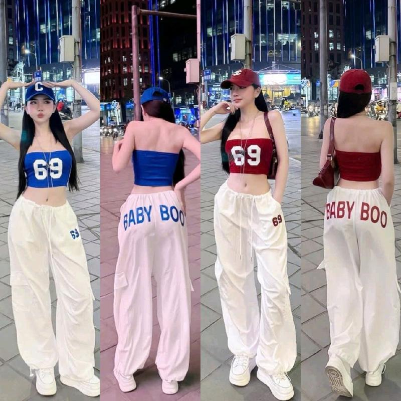 Set bộ nữ áo quây in số phối quần hộp Jogger baby boo 0