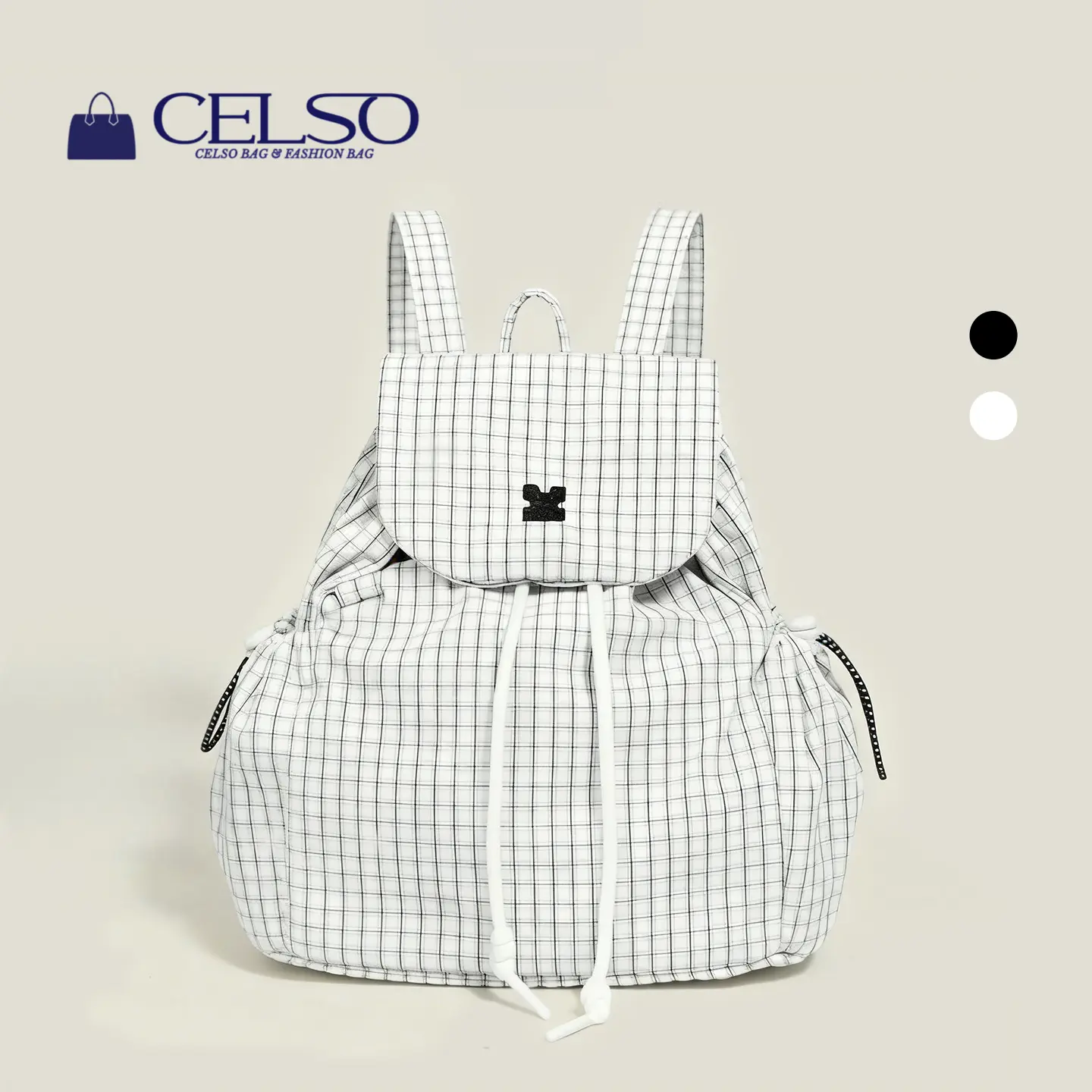 CELSO Korean Checkered Canvas Backpack Women Casual Shoulder 
