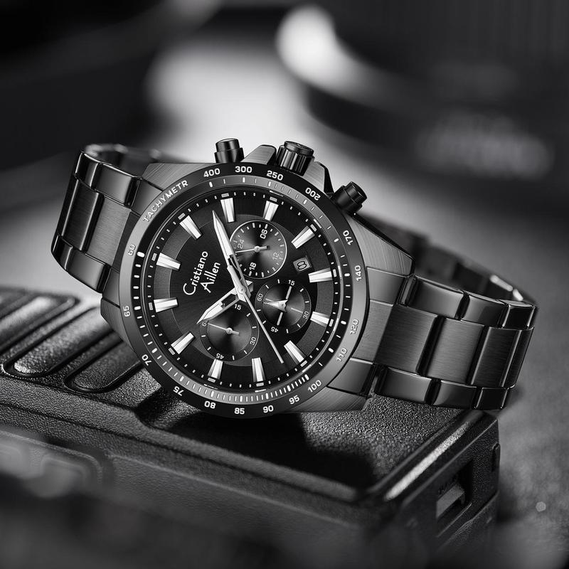 Cristiano Aillen Jam Tangan Pria Analog 8891 Rantai Stainless Steel Chronograph Kaca Sapphire Water Resistant 3 ATM Watches Waterproof 1