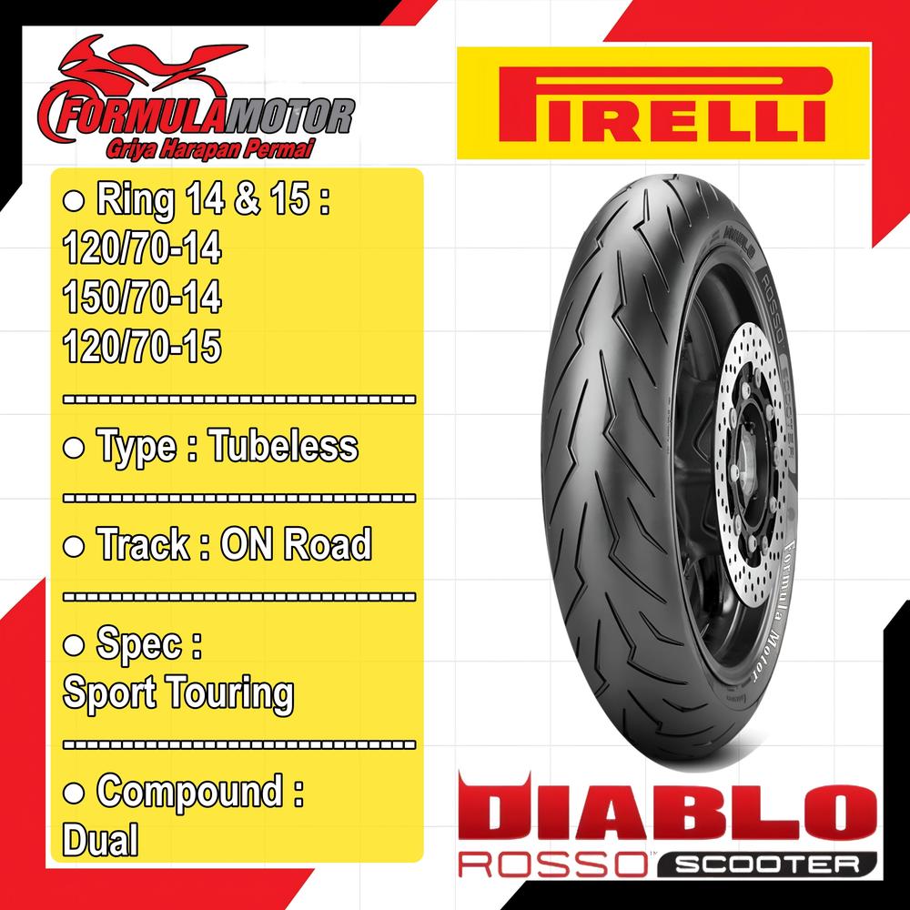 Pirelli Diablo Rosso Scooter Ring 14-15 Tubeless All Size - Ban Tubles Super Premium Motor XMAX, Forza, Aerox (Ukuran 120/70-14, 150/70-14, 120/70-15) - 150/70-14