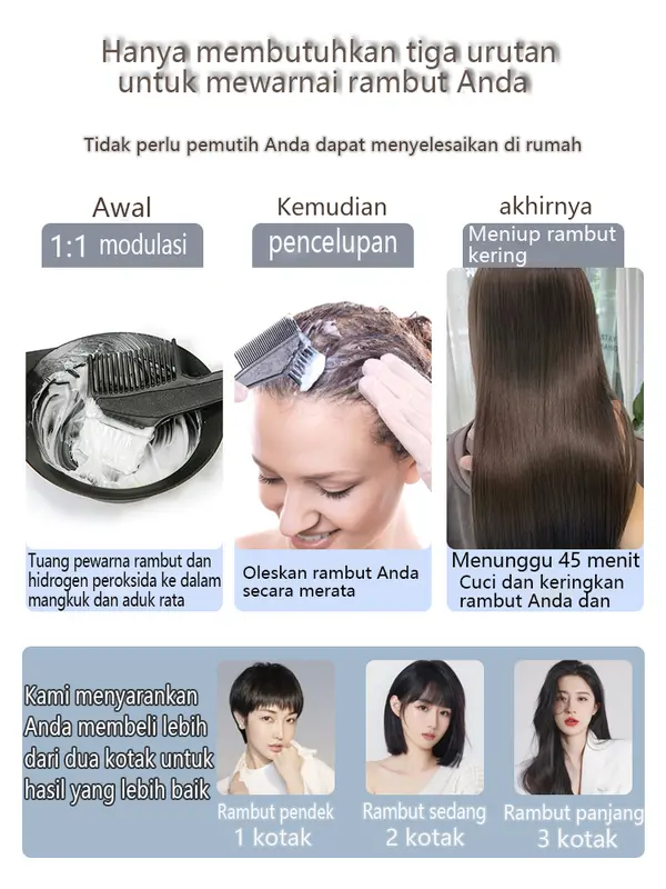 【Gratis hair mask dan alat cat】Cat rambut 210ml ungu hitam warna natural,Tidak perlu bleach,Tanpa ammonia,Cowok cewek bisa pakai(cat pewarna rambut,hair color,pewarna rambut,cat rambut ash brown hair color,cat rambut bleaching ,cat rambut coklat) 5