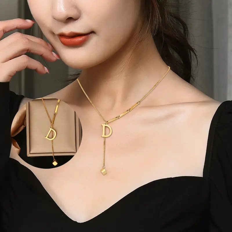 Kalung Titanium Inisial Alphabet Huruf A-Z Cube Anti Karat Korean Style A01-A26 2