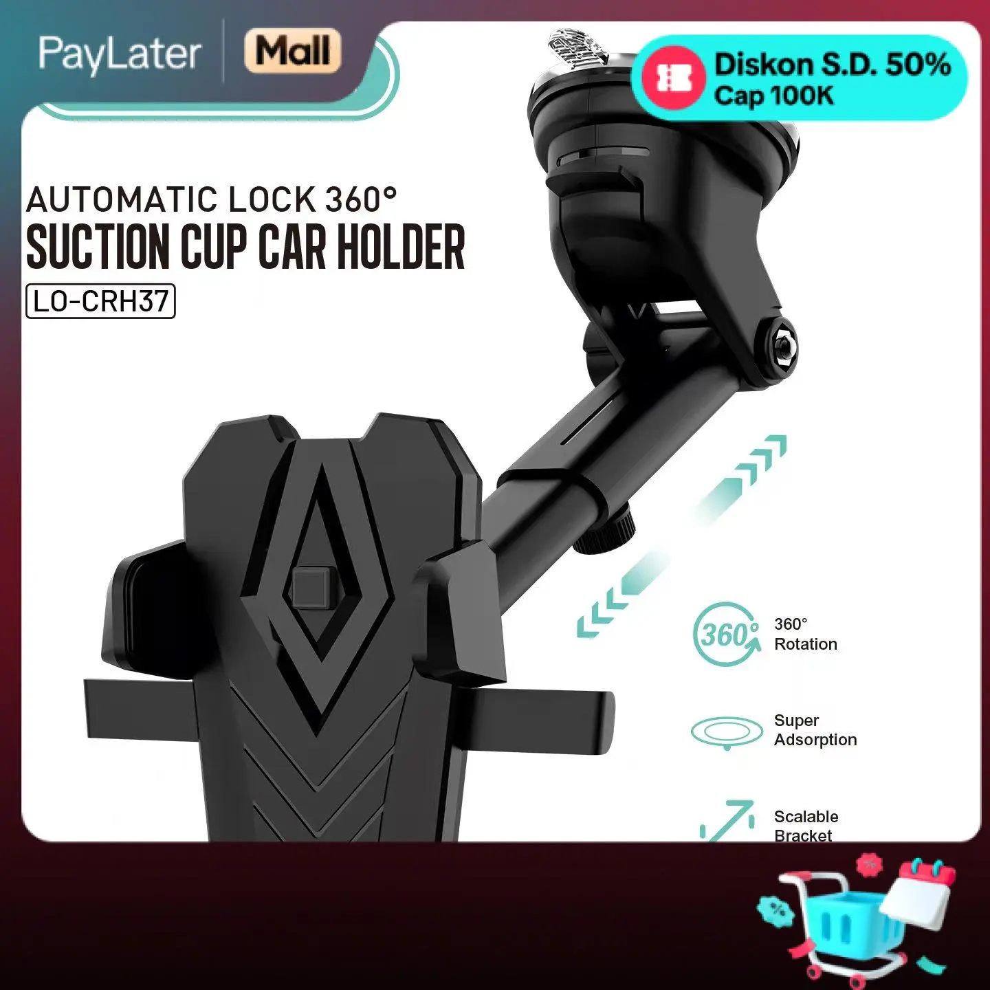 LOG ON CAR HOLDER LO-CRH37/CRH37L 360 ROTABLE STAND HOLDER MOBIL