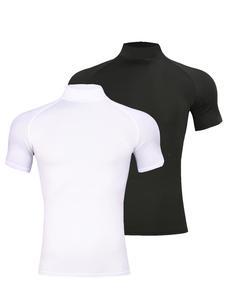 2 Pack Camisetas de Compresión para Hombre con Cuello Simulado, Manga Corta, Capa Base de Mallas que Absorbe la Humedad, Camiseta Deportiva, Gimnasio, Correr, Camisetas Musculares Atleticas, Camisetas de Entrenamiento