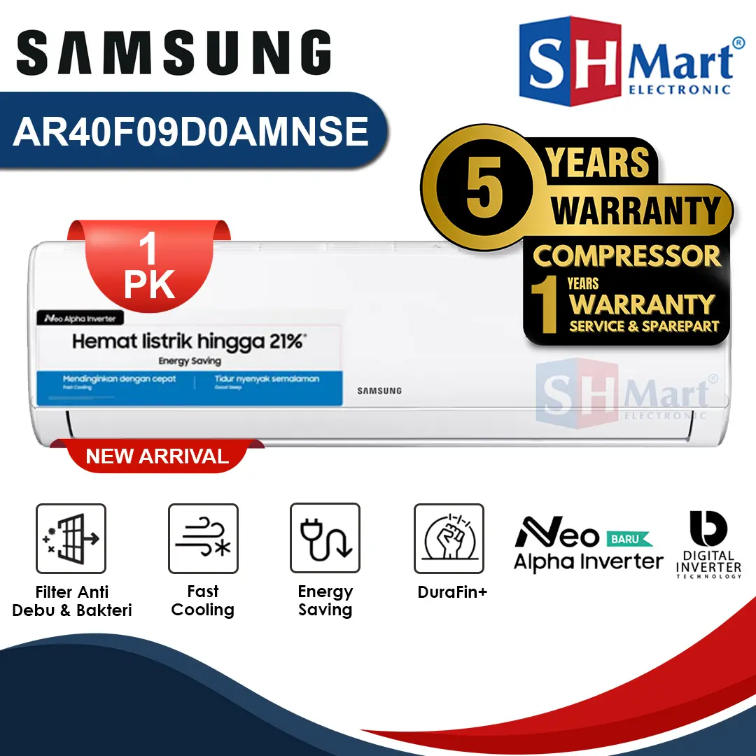 Ac 1 Pk Samsung Neo Alpha Inverter AR40F Fast Cooling Less Noise AR40F09D0AMNSE Garansi Resmi (MEDAN)