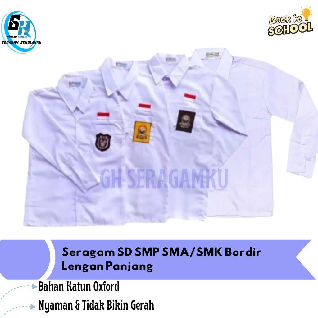 Baju Sekolah SD SMP SMA SMK Lengan Panjang Seragam Sekolah Panjang Baju Putih SD Seragam Sekolah Polos Lakilaki Perempuan