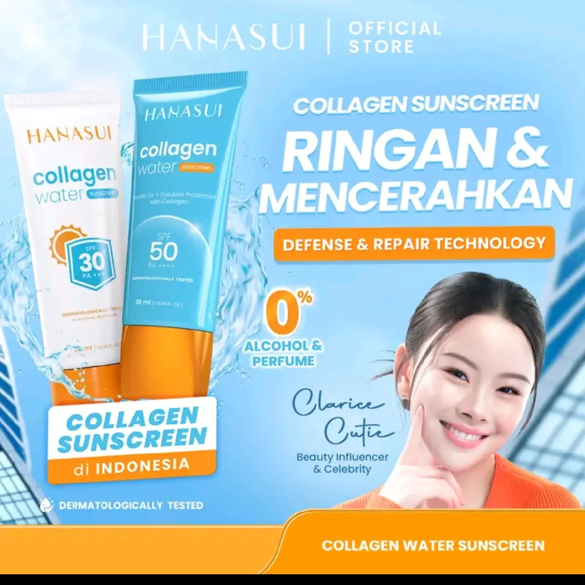 Hanasui Collagen water sunscreen - SPF 30 - SPF 50 - Ringan dan menenangkan Kulit No Whitecast Wajah Tidak Kusam Berminyak