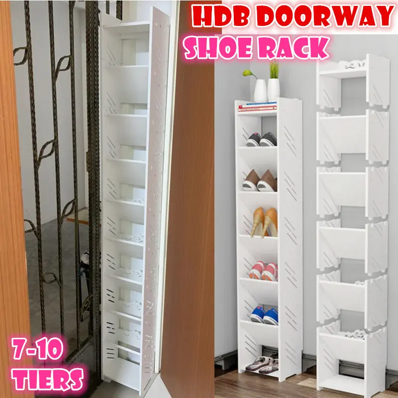 《SG Stock》HDB door side shoe rack doorway cabinet DIY furniture/storage Organizer waterproof BTO 7/8/9 /10 tiers