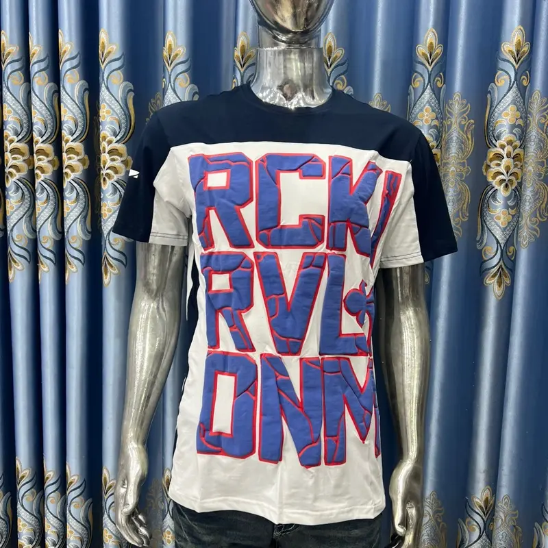 Áo thun rock revival cao cấp màu trắng phối vai xanh than logo dập nỗi