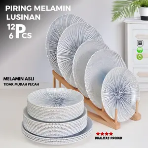 TOPTREE Promo 1 Lusin 12 pcs Piring Melamin  7 inch Tebal Anti Pecah Tahan Panas Piring Makan Saji Kue Piring spagetti piring  plastik Kitchenware