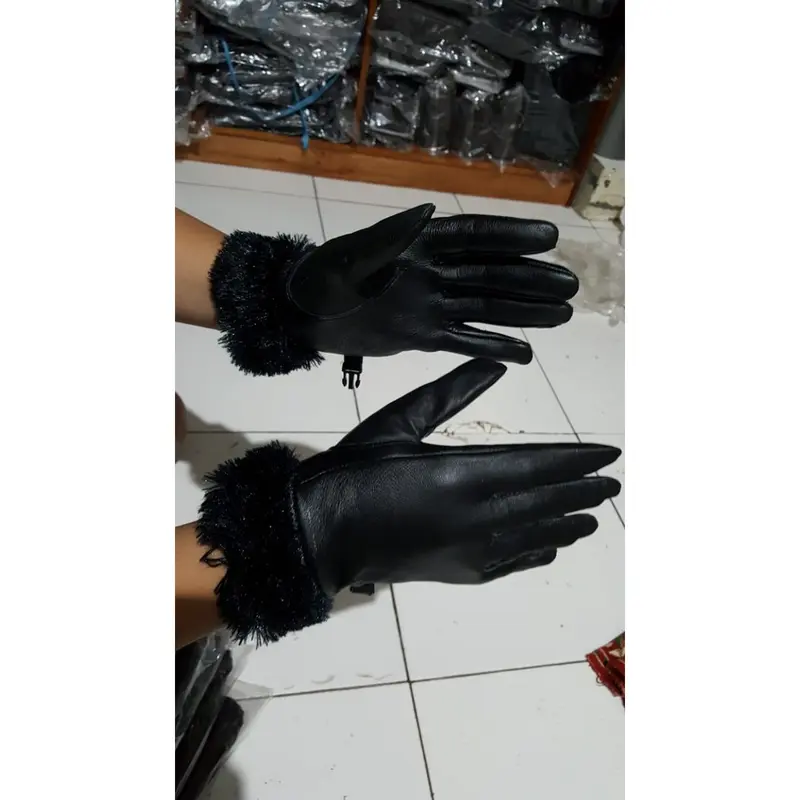 ST Bulu - Sarung tangan motor wanita cewek kulit asli model bulu unik antik mewah kuat awet dan tahan lama 6