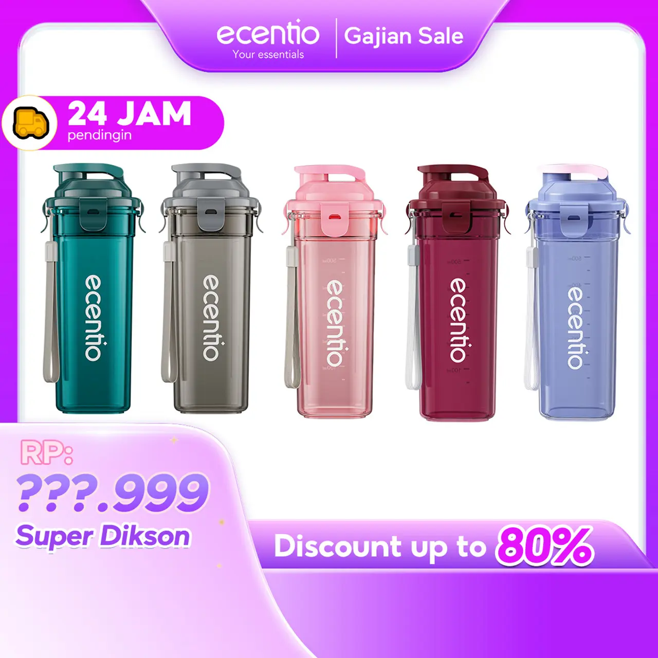 【K】ecentio Botol Minum Portable 500ml Aesthetic Olahraga Anti Bocor BPA Free Dengan Saringan Teh Cocok Untuk Anak Laki-Laki