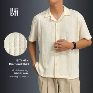 BITI Wave Knit Shirt | Kemeja rajut Knitwear  lengan pendek pria casual coklat hijau hitam Motif