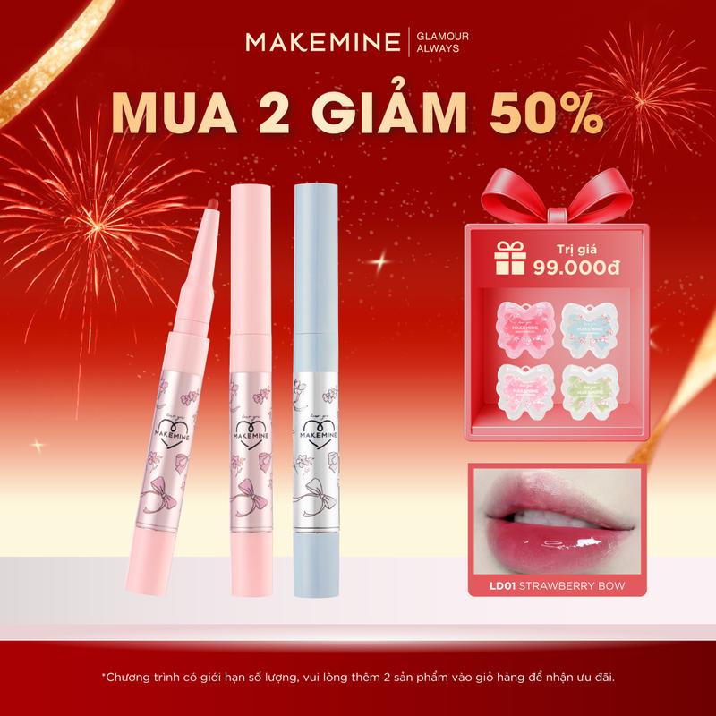   MUA 2 GIẢM 50%  Son kem bóng 2 đầu MAKEMINE Make You Mine Juicy Tint Lip Duo trong suốt căng mọng 2in1 chì kẻ môi Make Mine MAKE22 