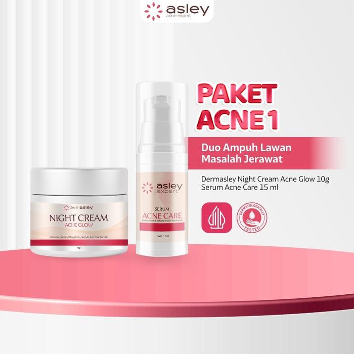 Gambar ASLEY Paket Acne 1 Serum Acne Care dan Dermasley Night Cream Acne Glow skincare untuk jerawat dari Klinik Spesialis Jerawat Kab. Karawang Tokopedia