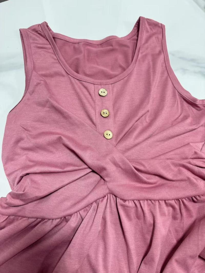 Product Introduction of Women's Plain Button Decor Dress, Casual Sleeveless  Dress for Summer, Women's Clothing for Daily Wear 6