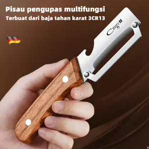 Pisau Pengupas Multifungsi Khusus Dapur Alat Pengupas Kentang Kayu Solid & Tahan Karat 3CR13 Cocok Untuk Rumah Tangga Bahan Baja Tahan Karat